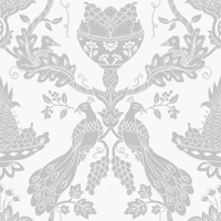 Folk Garden Birds in Soft Gray tapete