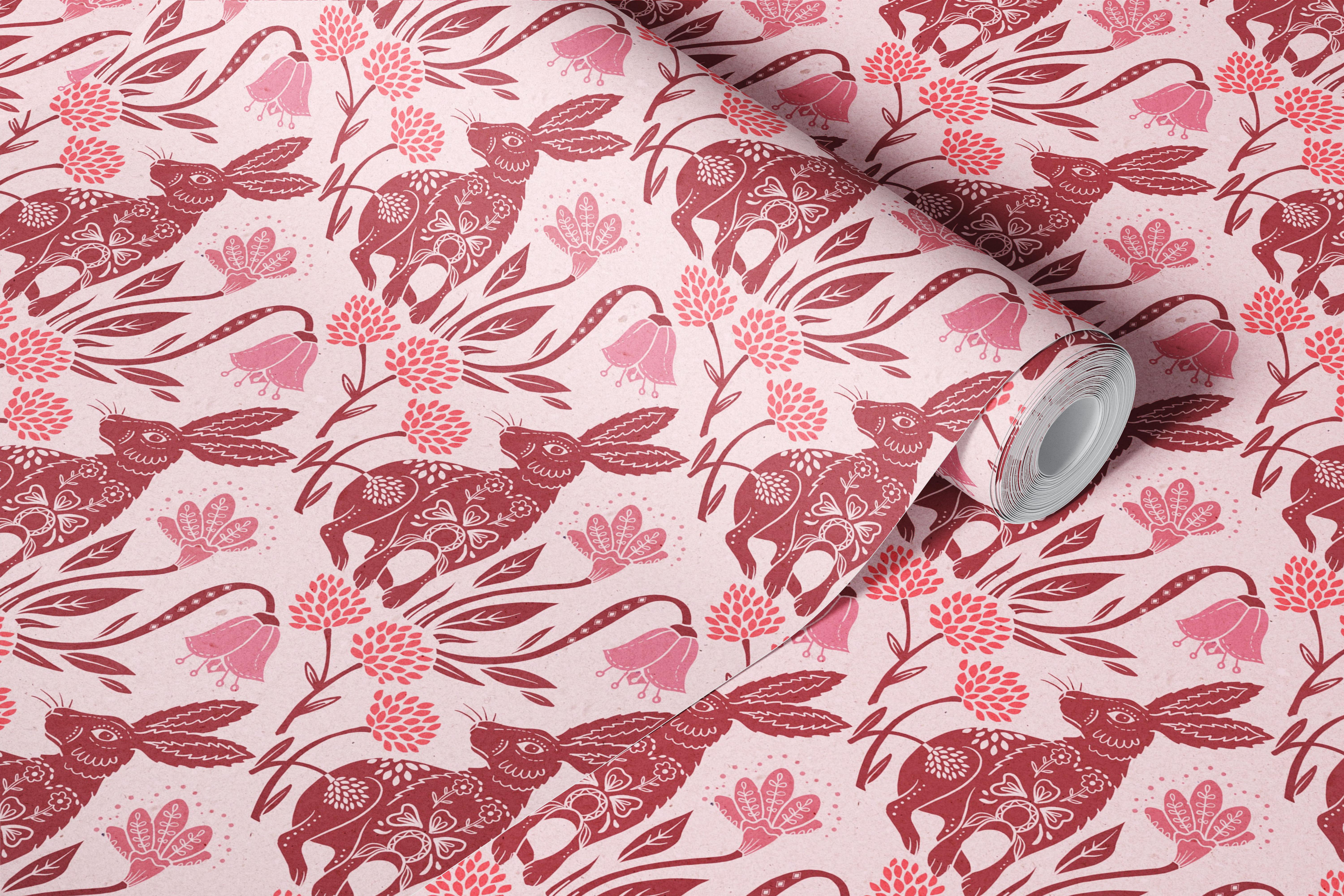 Scandinavian Rabbit Meadow wallpaper design