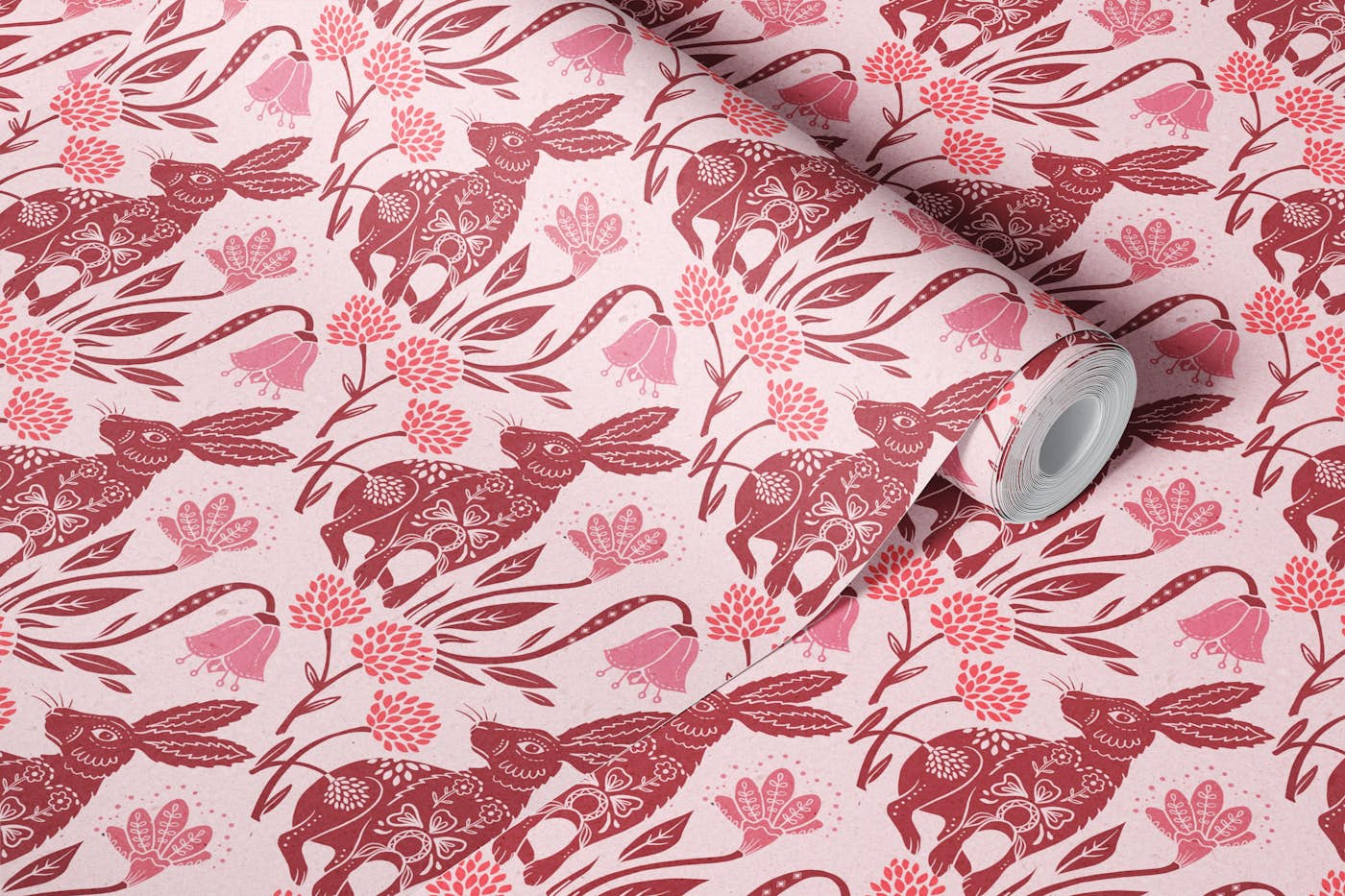 Scandinavian Rabbit Meadow wallpaper roll