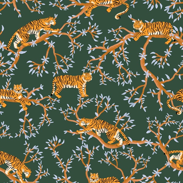 Jungle Tiger Canopy on Forest Green