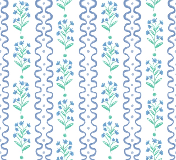 Blue Wildflower Wavy Stripes