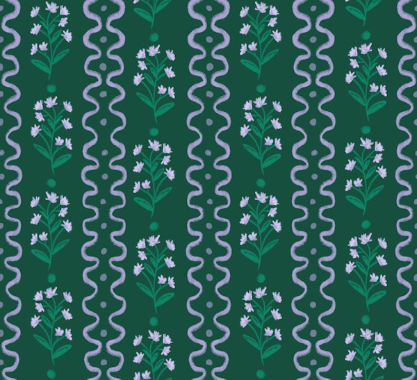 Lavender Sprigs Wildflowers on Forest Green