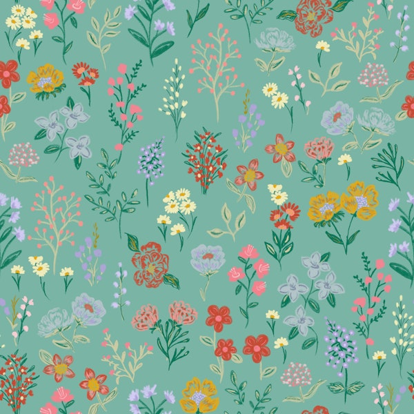 Vintage Spring Floral on Teal