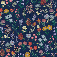 Botanical Blossoms on Dark Blue tapete
