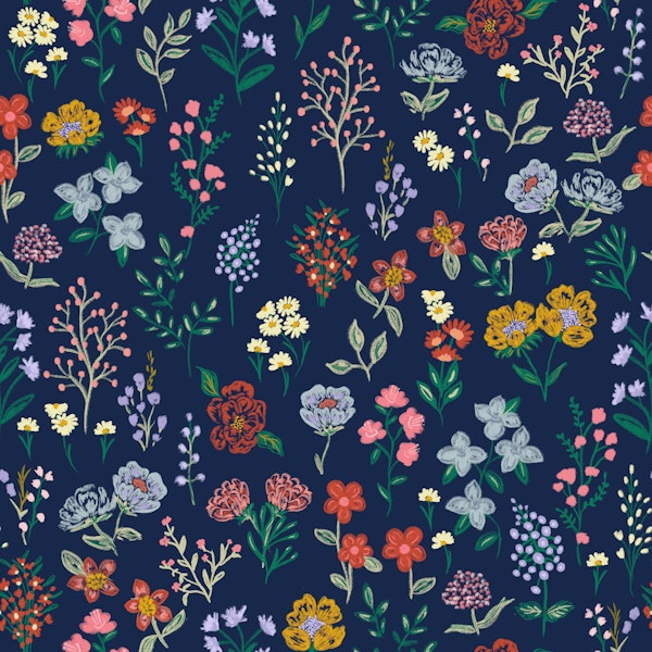 Botanical Blossoms on Dark Blue
