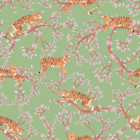 Sage Green Chinoiserie Tigers Canopy wallpaper