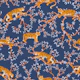 Tigers in Navy Blue Blossom Branches