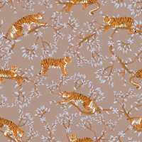 Jungle Tigers Botanical Taupe wallpaper
