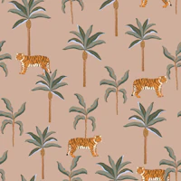 Jungle Tigers and Palms in Warm Sand wallpaper