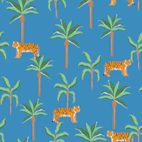 Blue Jungle Tigers and Palms tapet