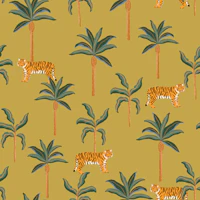 Tropical Tigers on Mustard wallpaper