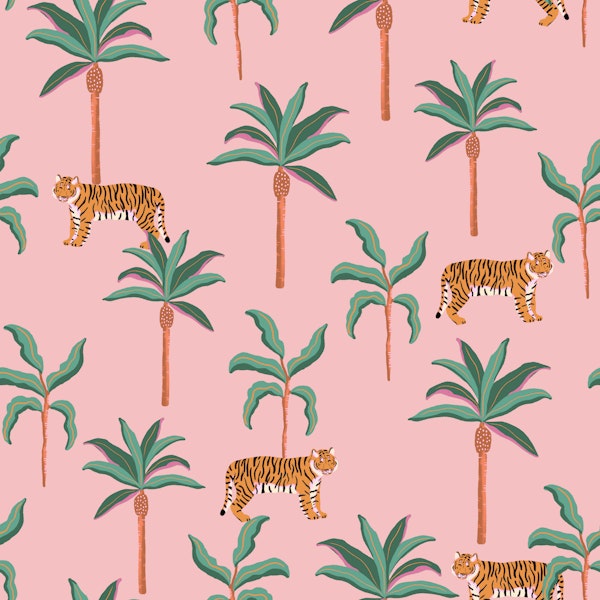 Pink Jungle Tigers and Palms