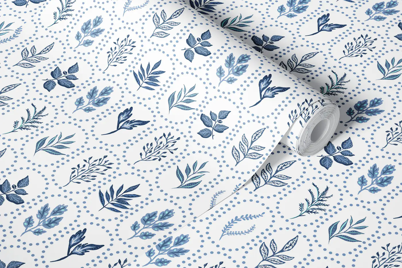 Indigo Herb Garden Motif wallpaper roll