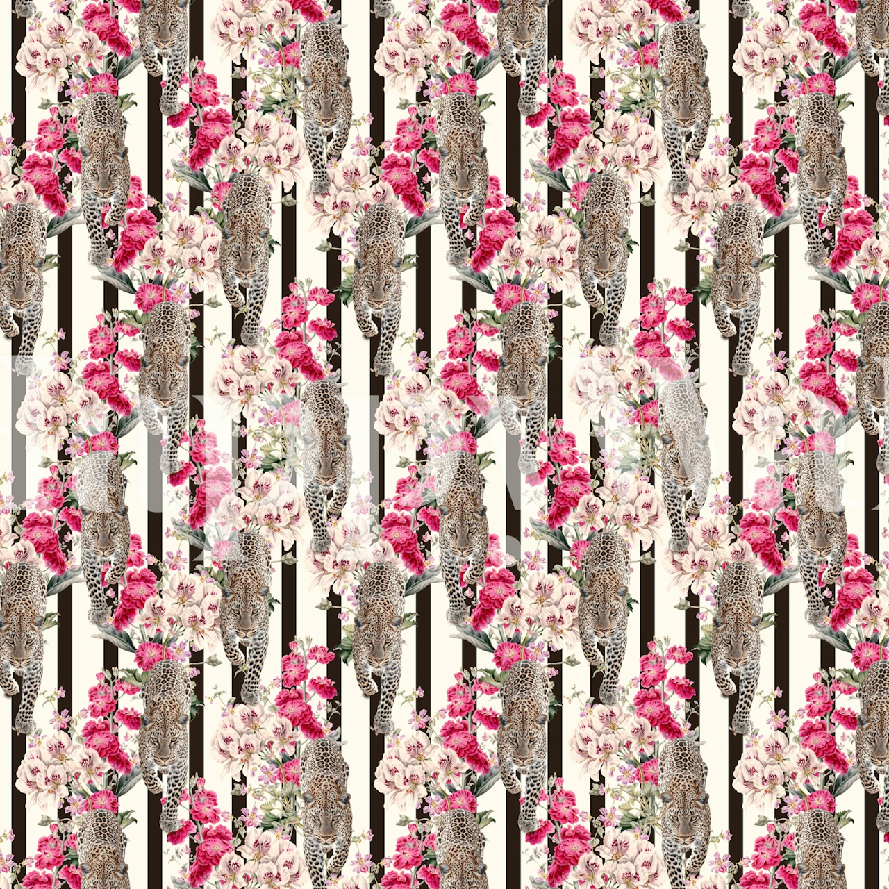 Leopard Garden Stripes wallpaper in a room