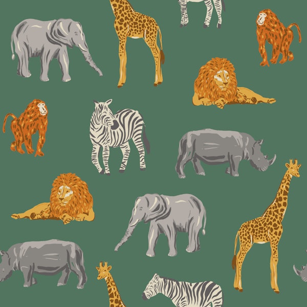 Safari Animals on Forest Green