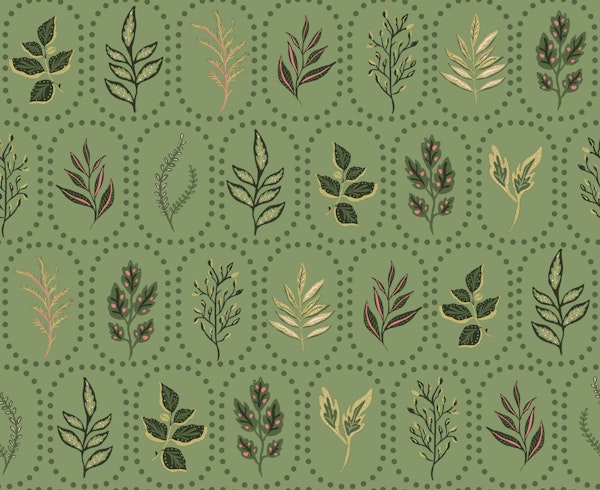 Folk Leaves on Sage Green