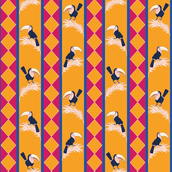Bold Retro Argyle Toucan Palm Leaf Stripe