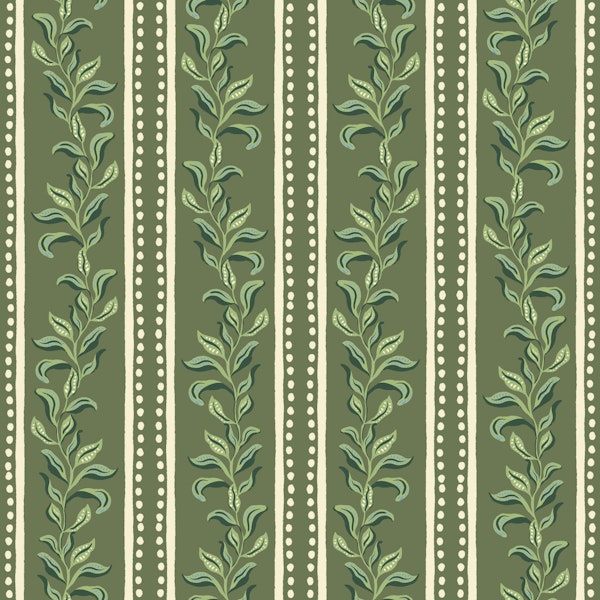 Green Folk Art Vine Stripe