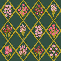 Folk Flower Trellis in Deep Green wallpaper