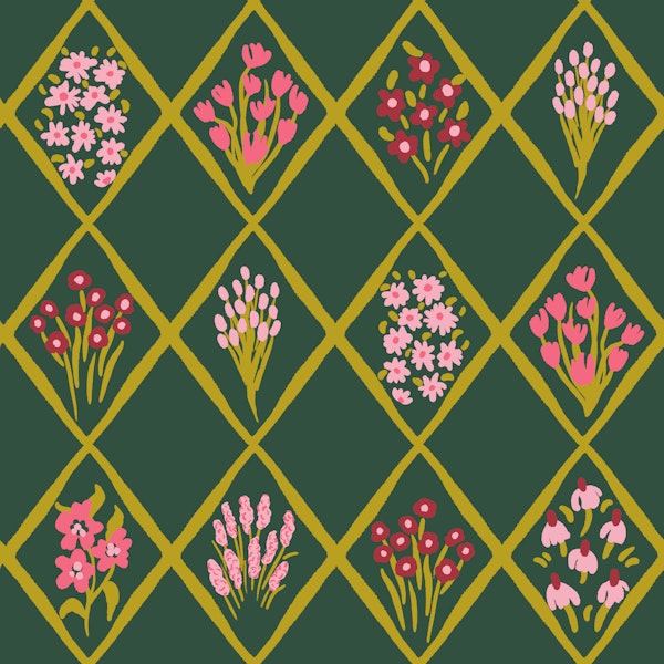 Folk Flower Trellis in Deep Green
