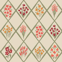 Folk Flower Trellis in Warm Beige wallpaper
