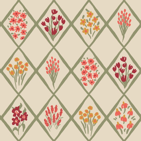 Folk Flower Trellis in Warm Beige