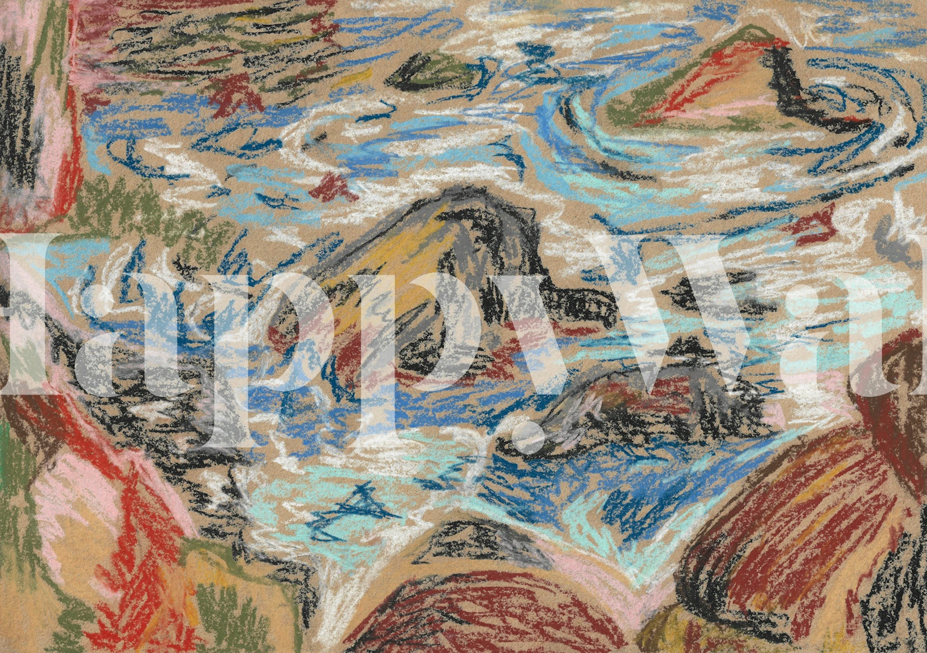 Coastal Rapids Pastel Sketch wallpaper in interior