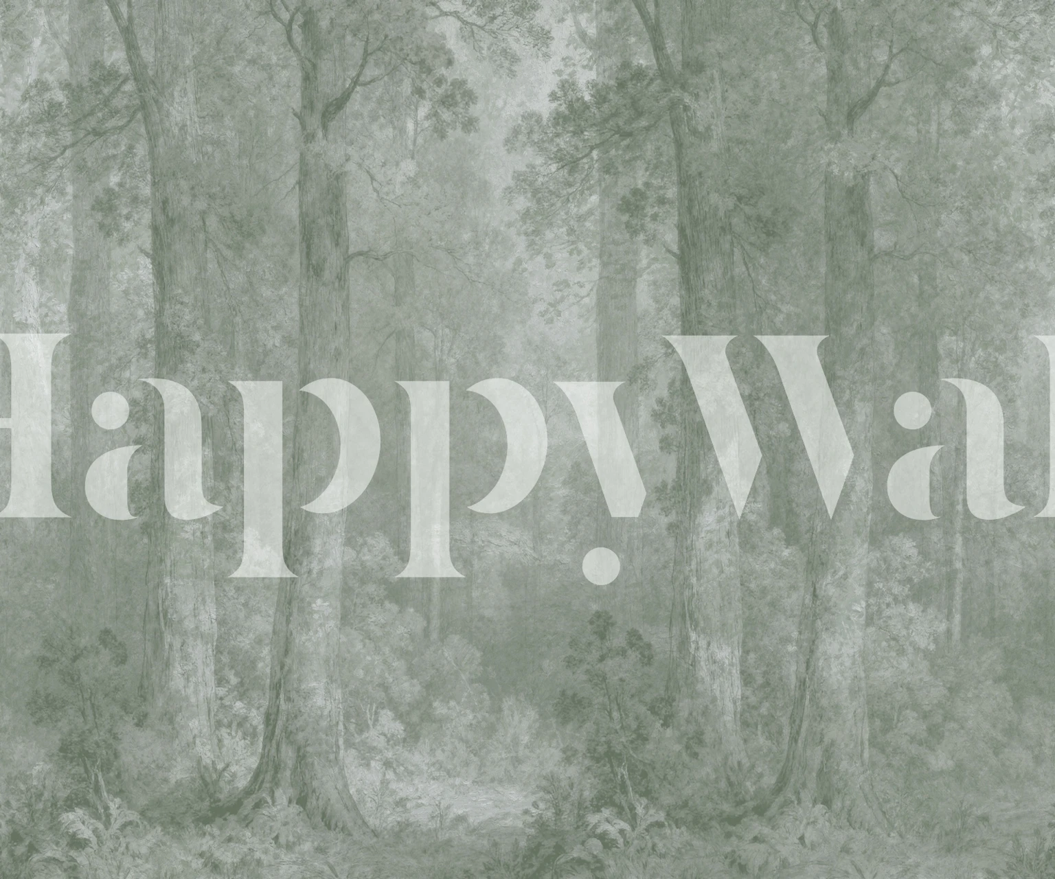 Rūko gaubiamo miško tapetas švelniai šalavijo pilkoje spalvoje