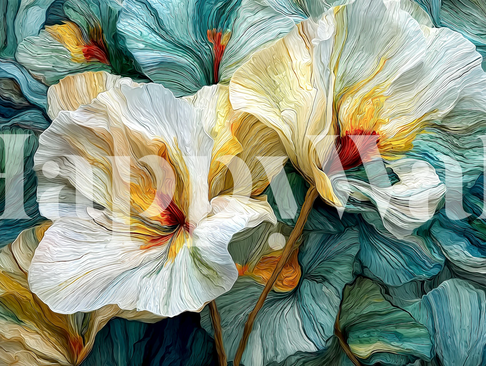 Elegant tropical flowers wallpaper in a room