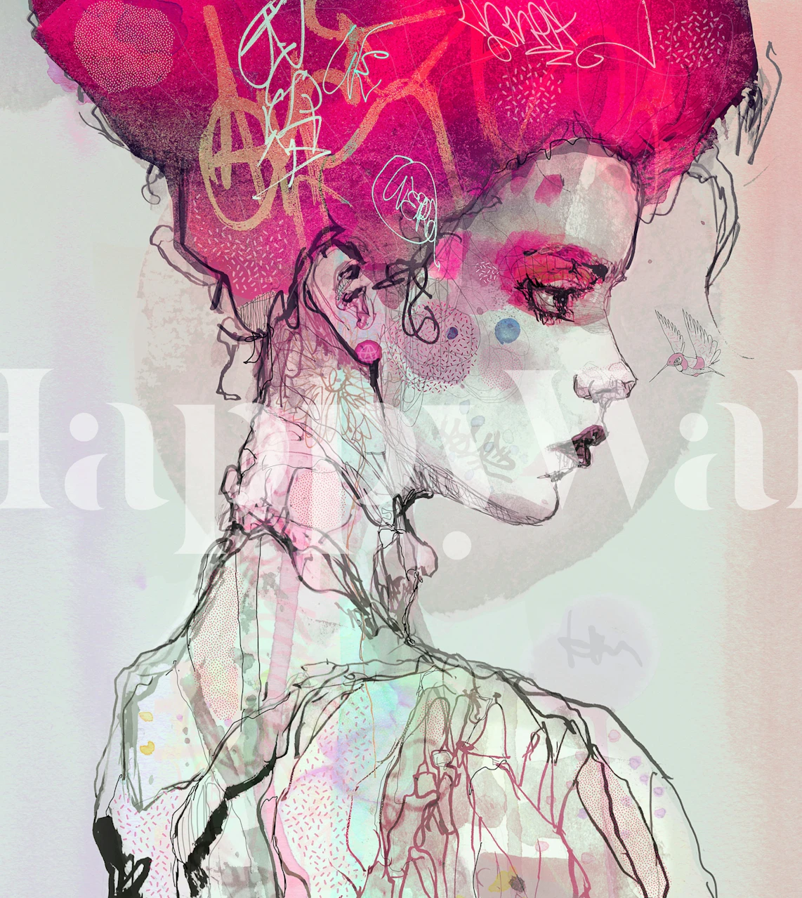 Vibrant magenta wallpaper design in a room