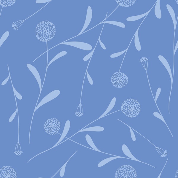 Pompom floral silhouette blue