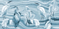 Lagoon Birds Textured in Blue wallpaper