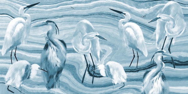 Lagoon Birds Textured in Blue