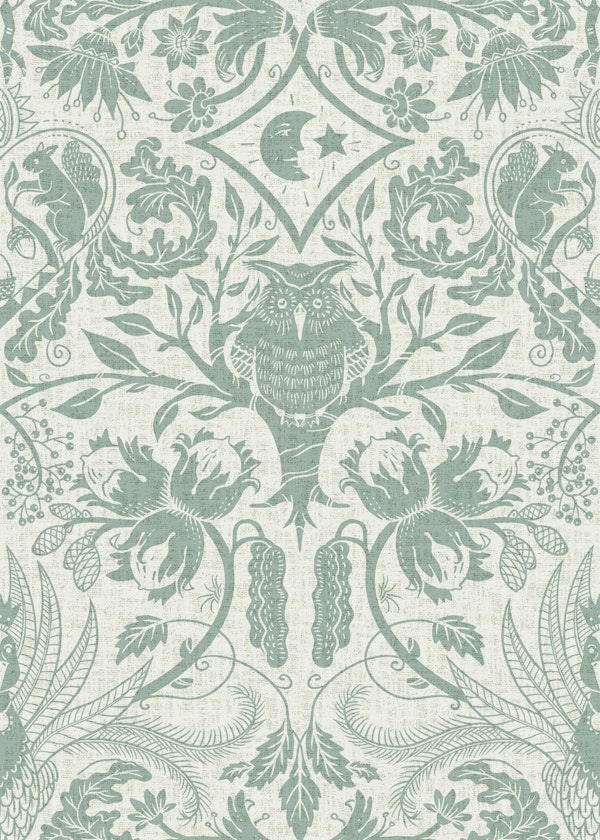 Woodland Creatures Floral Damask