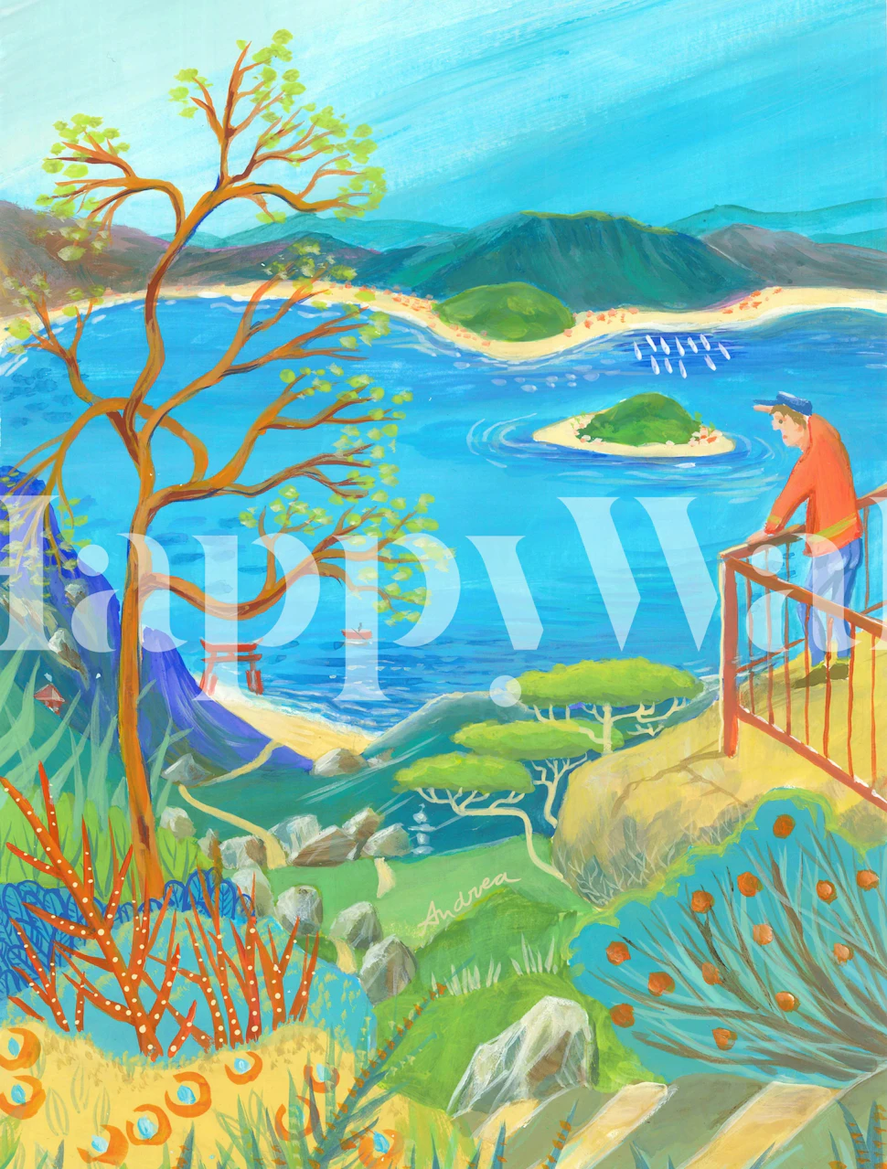 Peaceful Bay Landscape wallpaper in a room