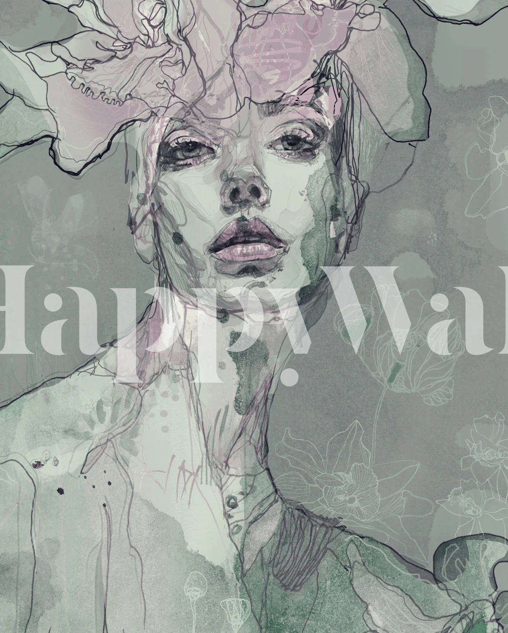 Pink floral wallpaper design in a room