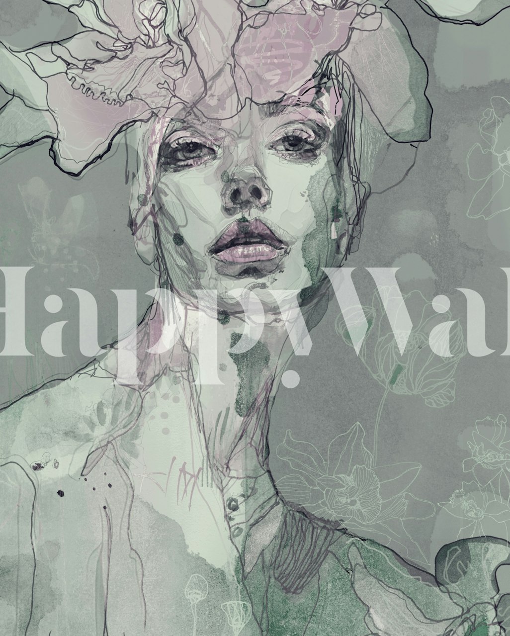 Pink floral wallpaper design in a room