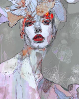 Red Lips Floral Line Art wallpaper