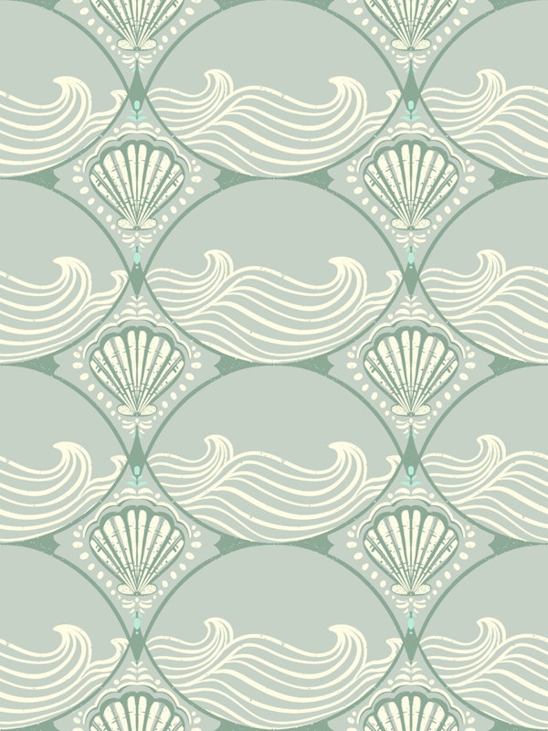 Mint Green Shell and Wave