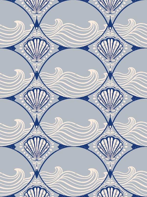 Nautical Waves and Shells Blue
