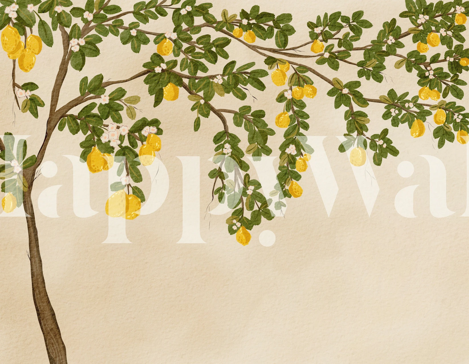 Lemon branch wallpaper in a cozy room