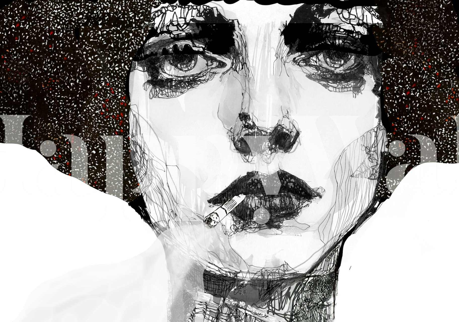 Dizajn tapeta Lipstick and cigarette s ružem i cigaretom u sobi