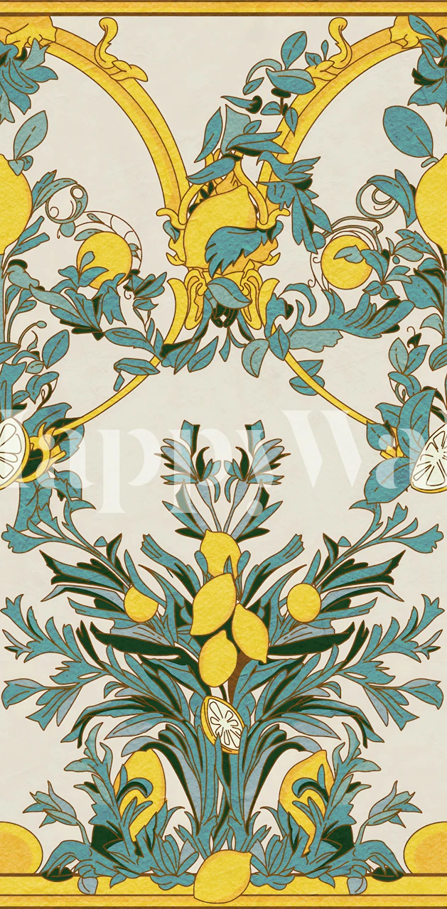 Art Nouveau Lemon Garden wallpaper in a room