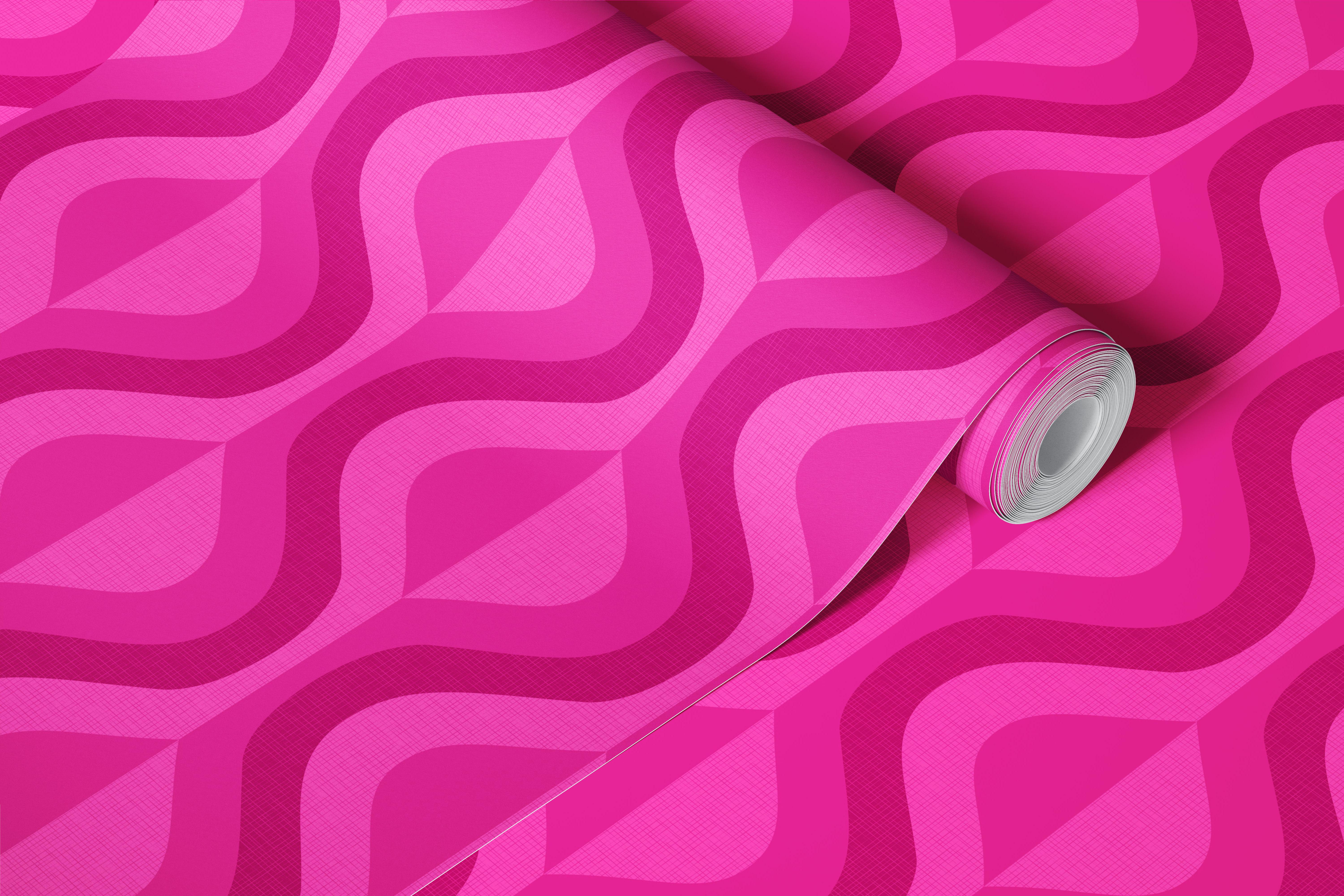 Dopamine sixties ogee pink tapetas kambaryje