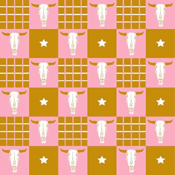 Pink Western Cow Skull Grid
