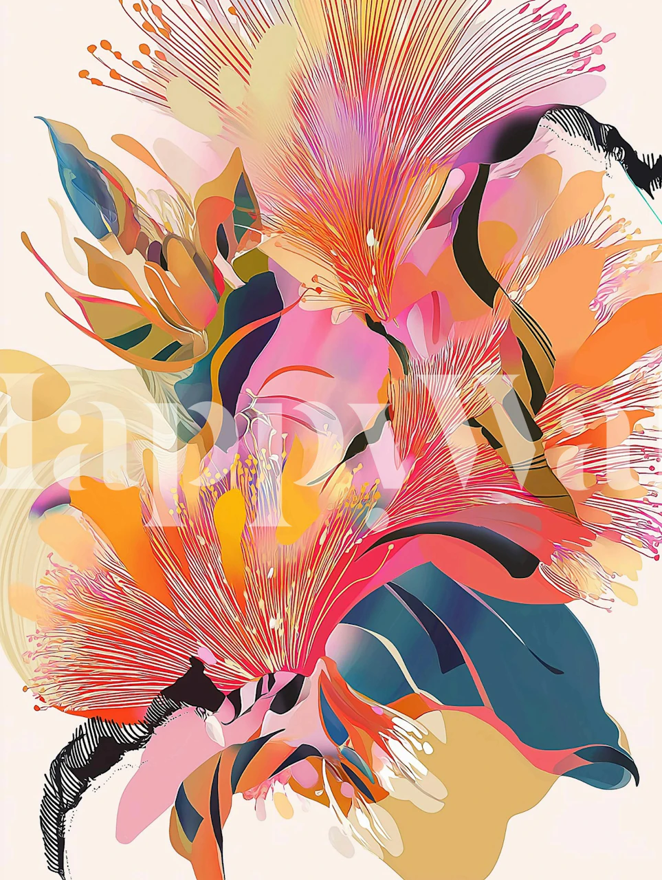 Colorful floral wallpaper in a room