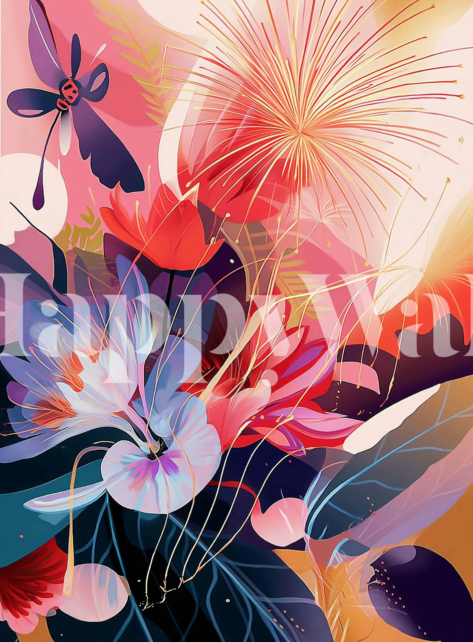 Motif de papier peint floral dans une pièce