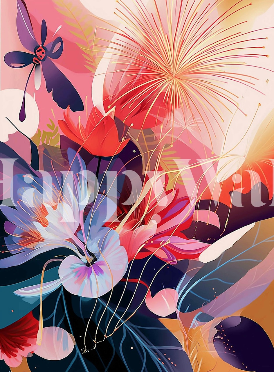 Floral wallpaper design in a room