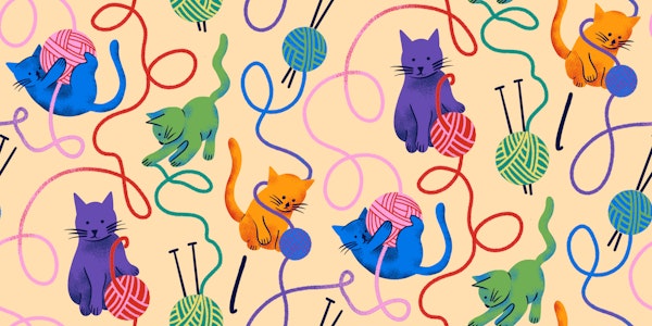 Whimsical Kittens Playing with Yarn