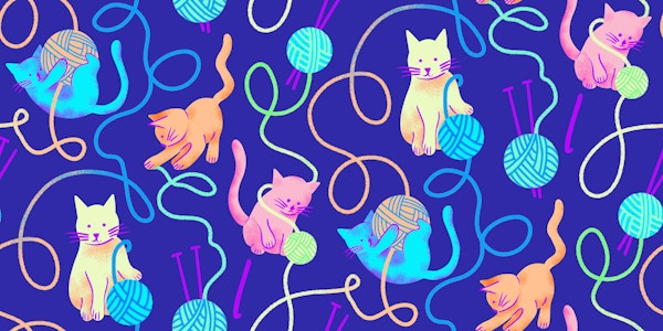 Whimsical Kittens Playing with Yarn Neon